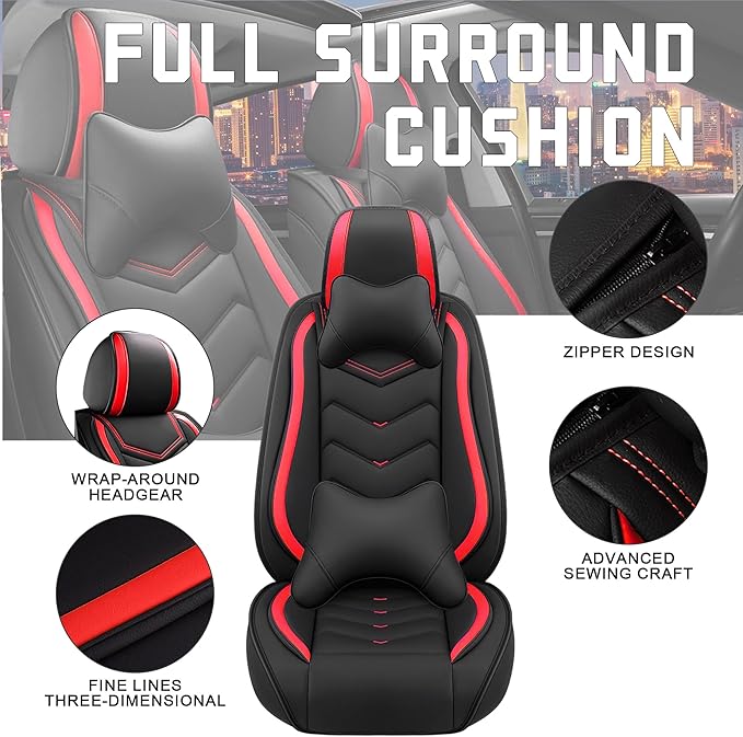 CTDS Car Seat Covers for Honda Accord 2000-2026, Stylish Sport Seat Cover, Premium Nappa Leather Car Seat Cover. Automobile Seat Covers Sets.(Luxury 5 Seats/Black Red)