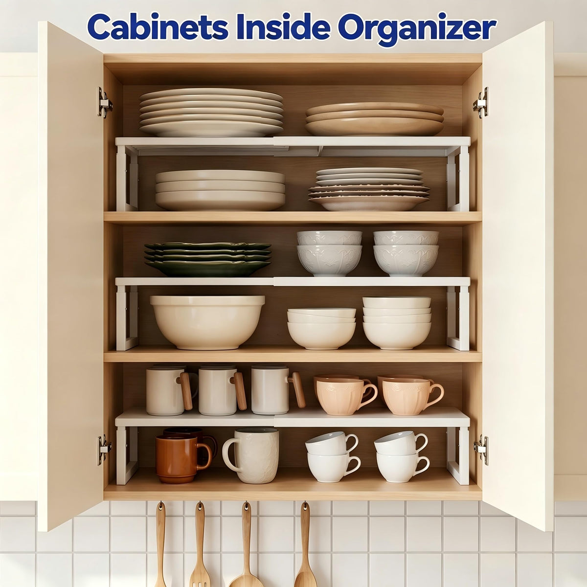2 Packs Expandable Cabinet Shelf Organizer, Stackable Countertop Shelves