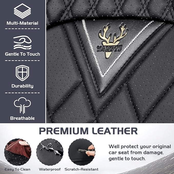 Truck Seat Covers for Toyota Tacoma 2006-2026, Waterproof Premium Leather Full Coverage Car Seat Cover, Muscle Sport Style Auto Interior Seat Cover Sets (Front Set/Black)