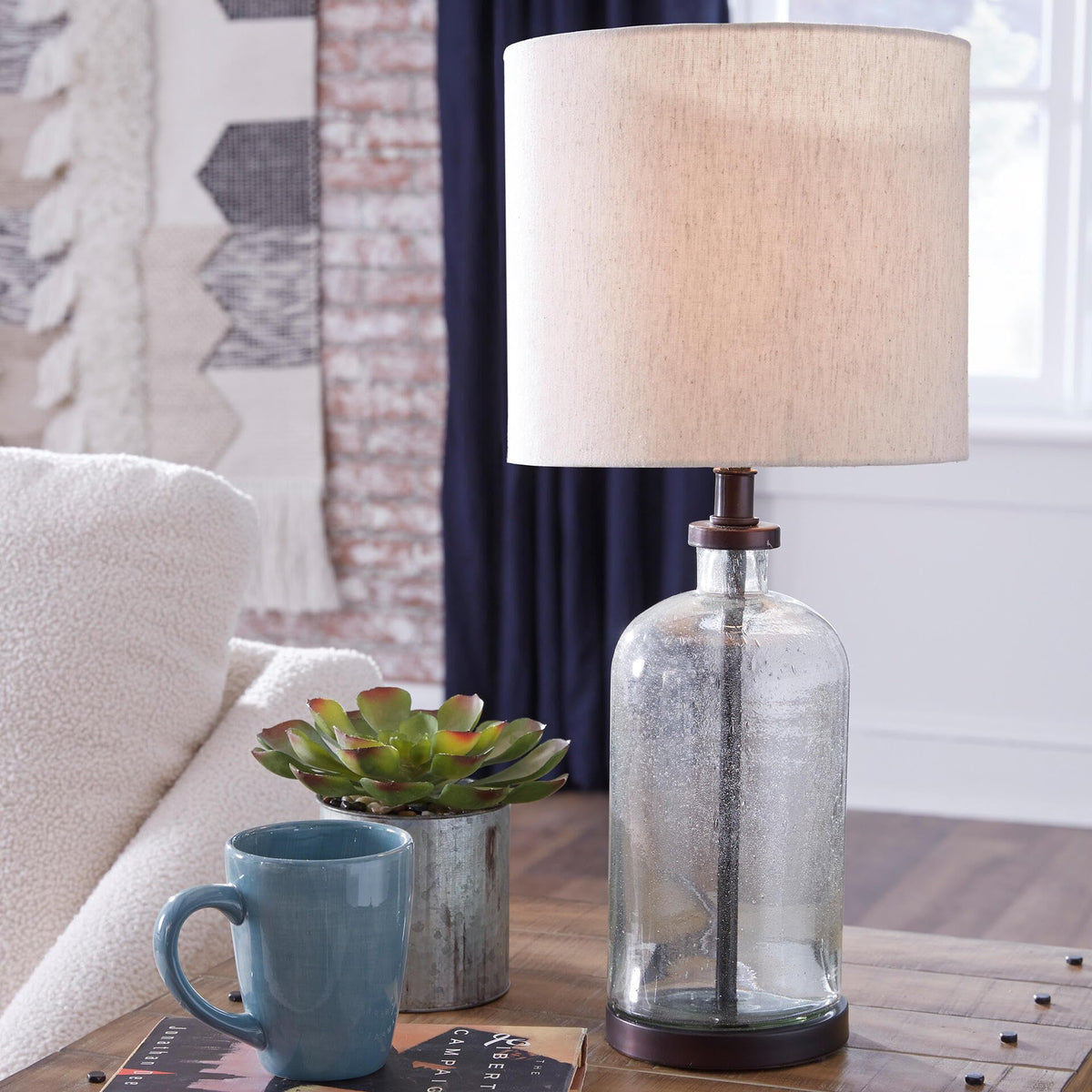 Signature Design by Ashley Bandile Seeded Glass Bedside Table Lamp, Bronze