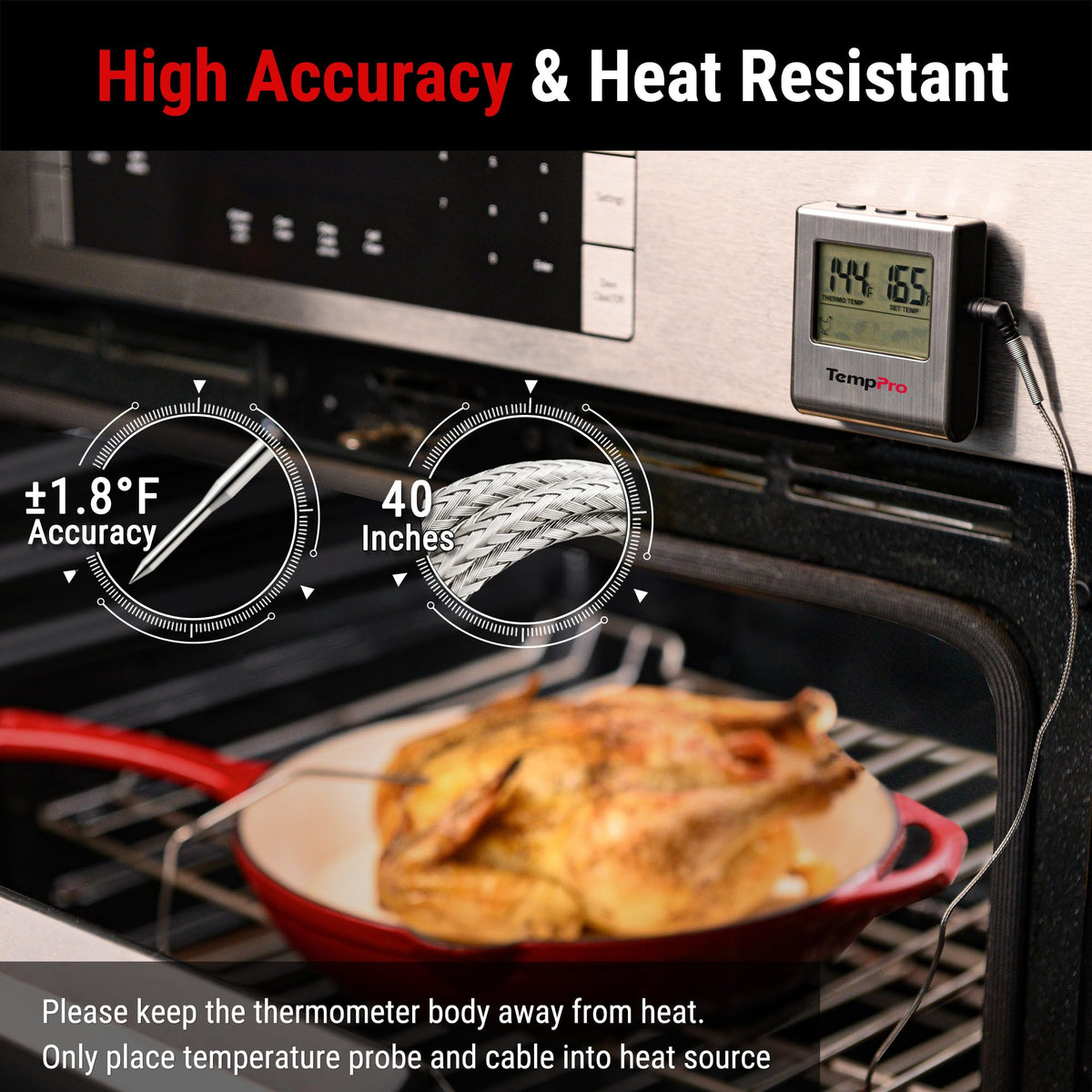 TempPro TempTrack Large LCD Digital Meat Thermometer for Cooking, Smoking