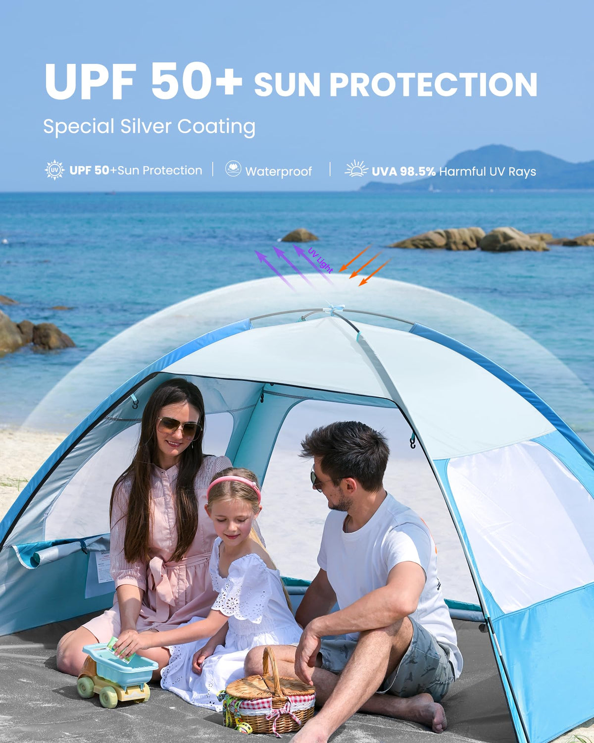OutdoorMaster Beach Tent for 3/4/6/8 Person, Portable Sun Shade Shelter