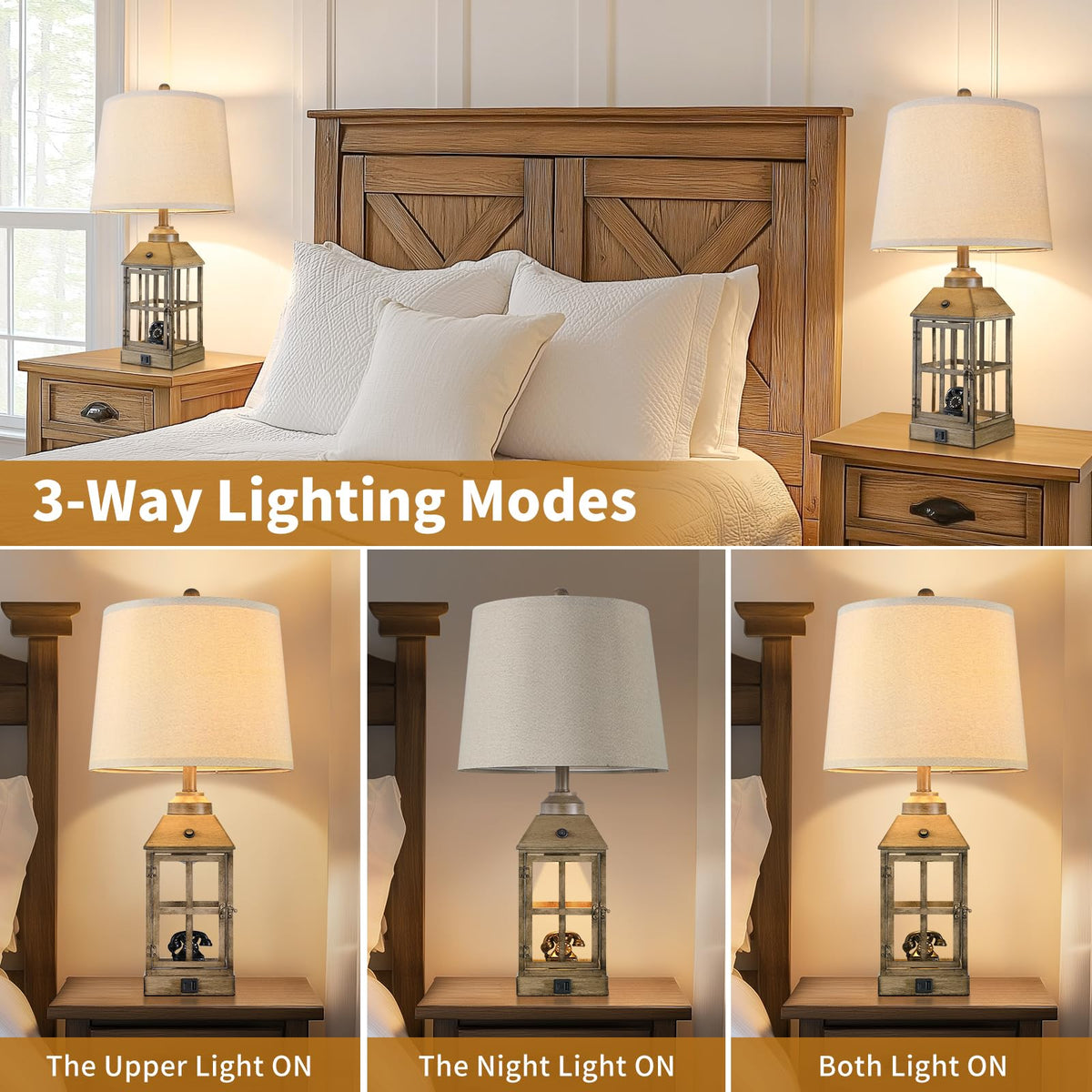 Lovlast 25" Farmhouse Table Lamps Set of 2 for Bedroom Living Room (Wood)