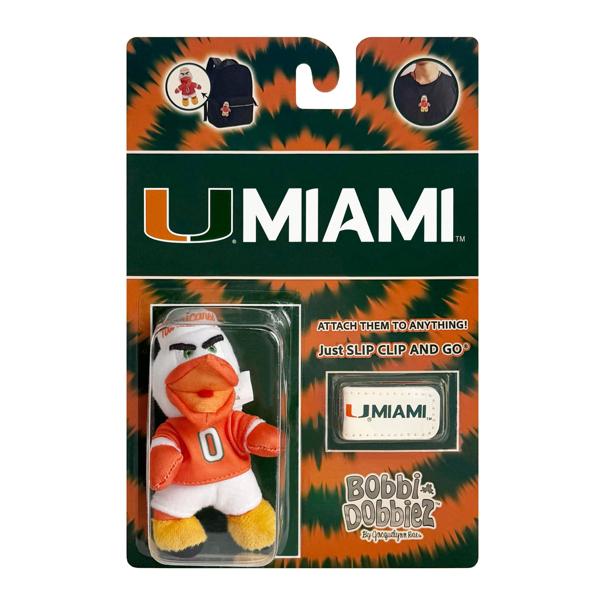 Bobbi-Dobbiez Mini Attachable Plushie: University of Miami Sebastian Mascot