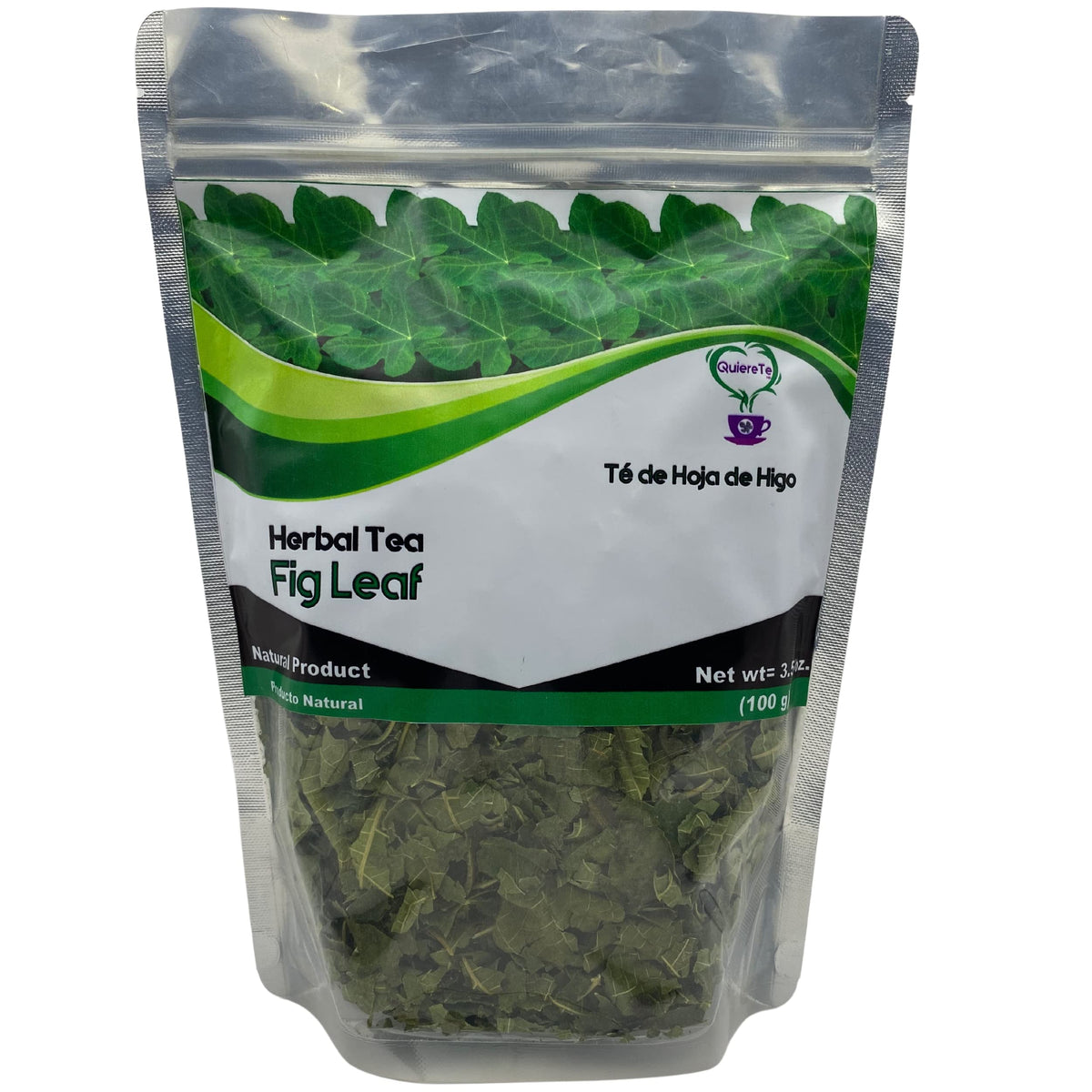 Fig Leaf Tea, Hoja de Higo, Quiere Te, 3.5 oz (100 grams), 1 Pack, Up to 66 Cups, Crushed Fig Leaf Tea, Loose Leaves, 100% Natural, Resealable Bag, Product From Mexico, Herbal Tea, Fig Infusion