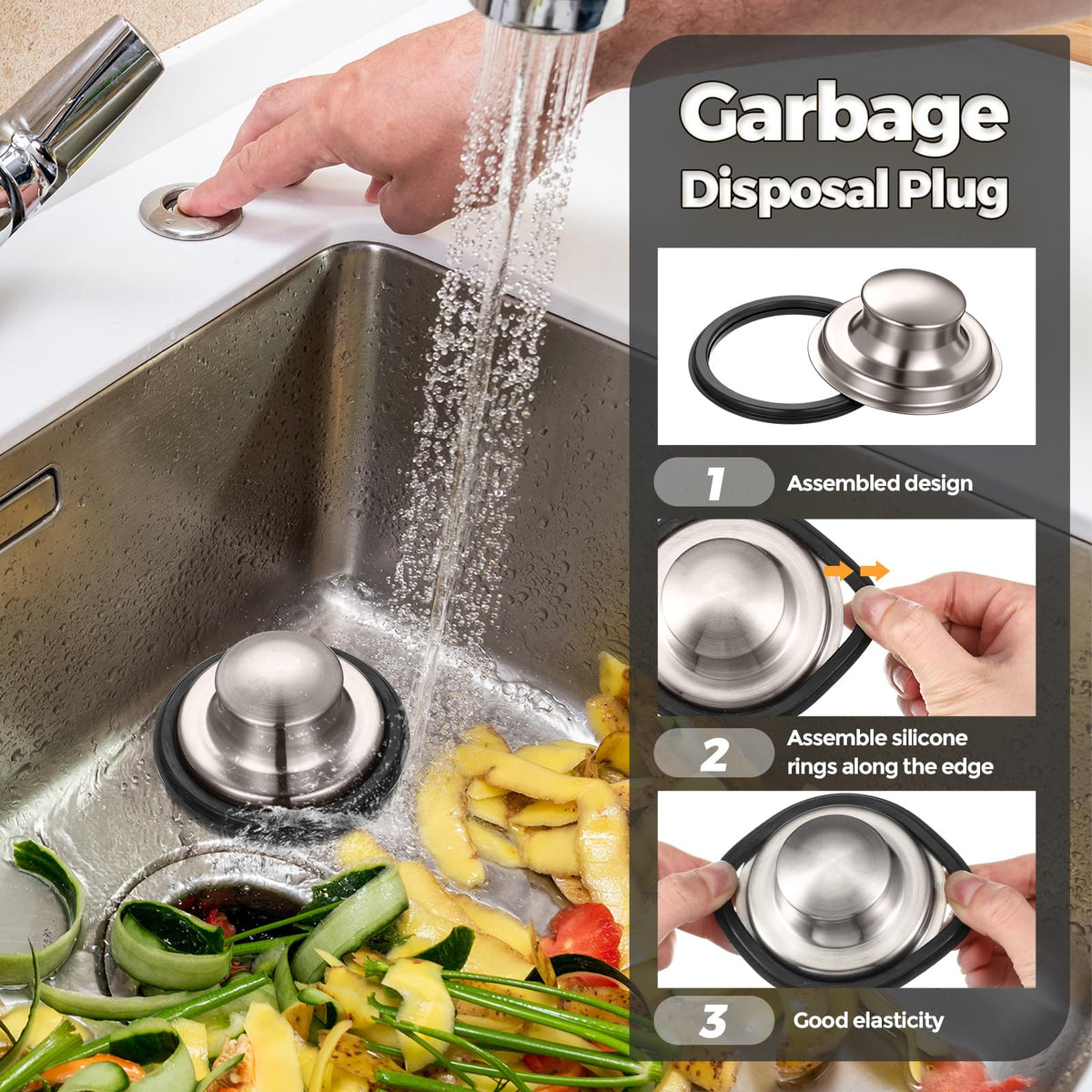 Yiyiring 4 Pcs Brushed Silver Garbage Disposal Splash Guard and Stopper