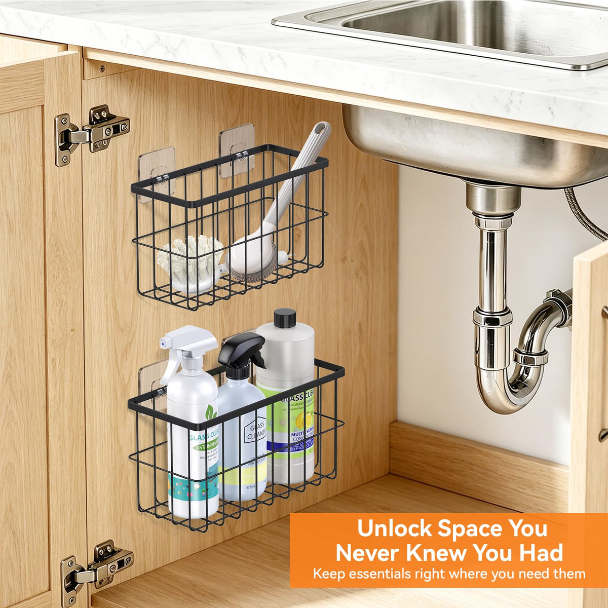 FAMNONE 2-Pack Adhesive Cabinet Door Organizer, 5.9" Inside Cabinet Storage