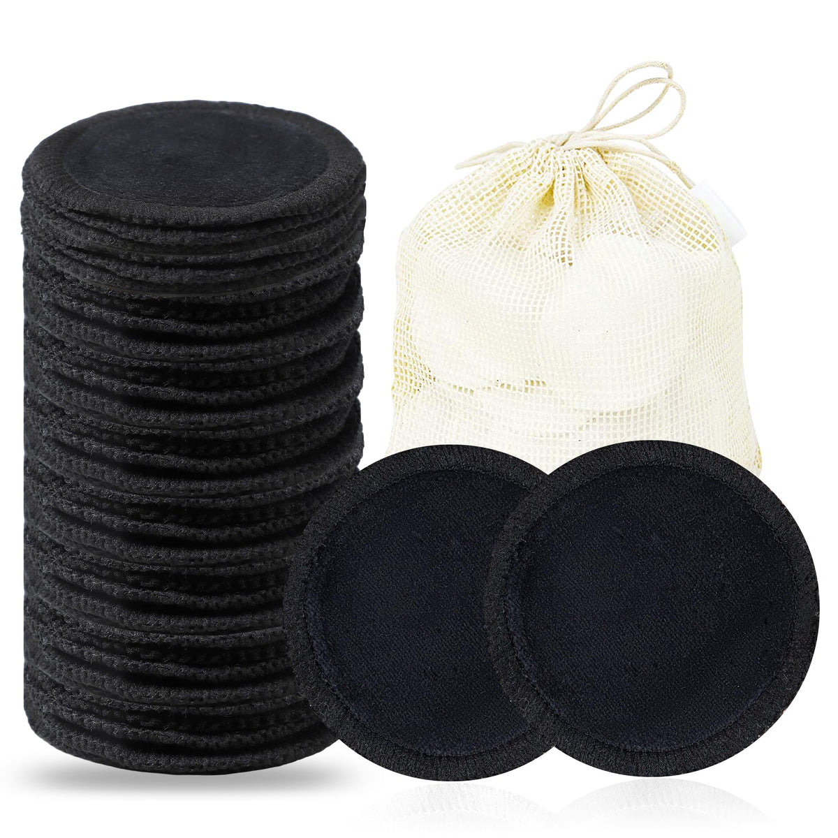 wegreeco 40 Pack Reusable Makeup Remover Pads, Washable Reusable Cotton Rounds Pads for Face, Makeup Remover Cloths for All Skin - (Black)