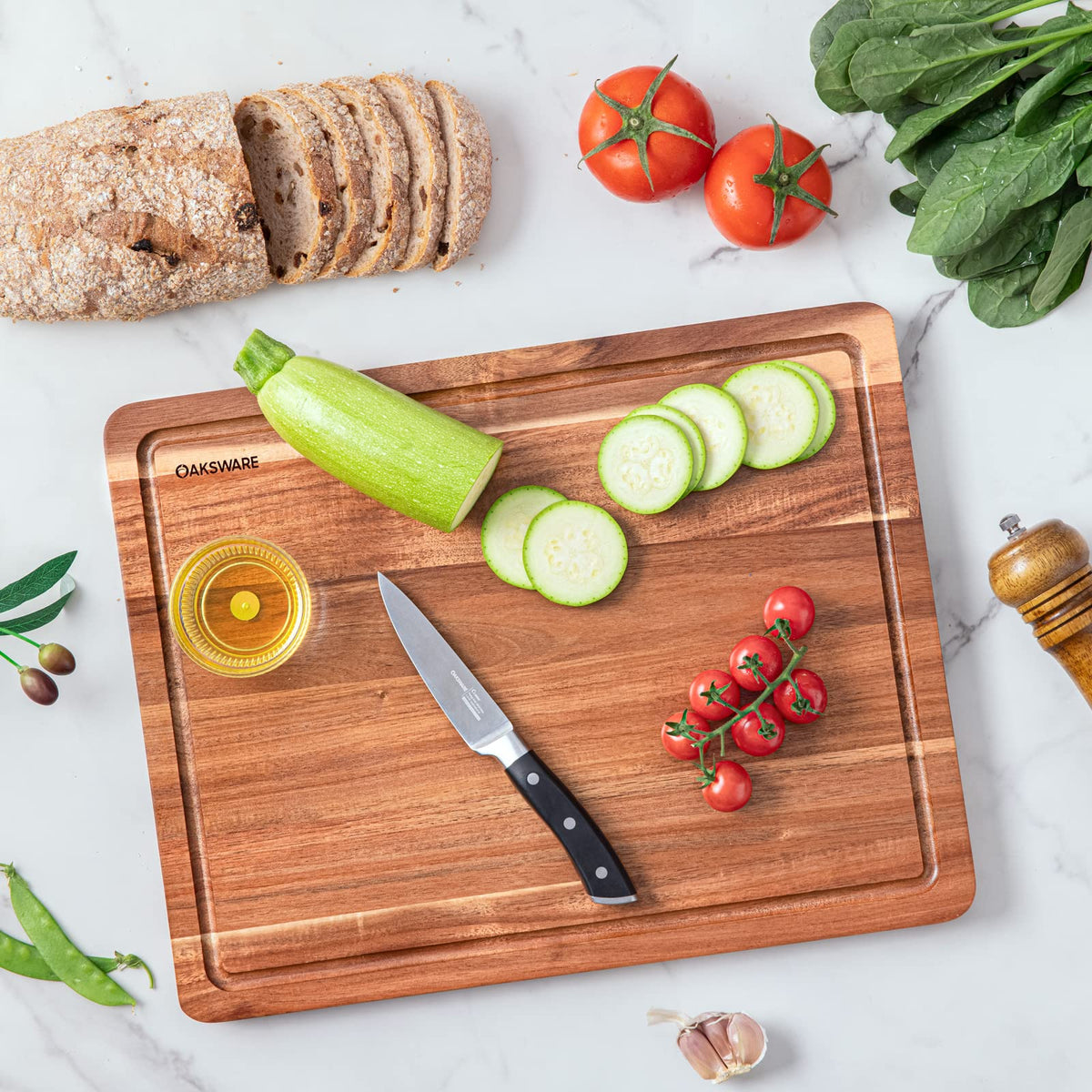OAKSWARE 16.5" x 13" Acacia Wood Cutting Board, Kitchen Prep Station