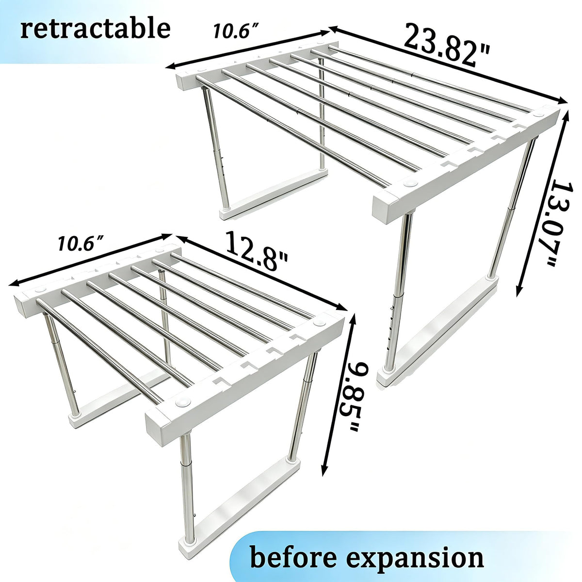 BLULEE Expandable Under Sink Organizer, No-Drill Adjustable Shelf