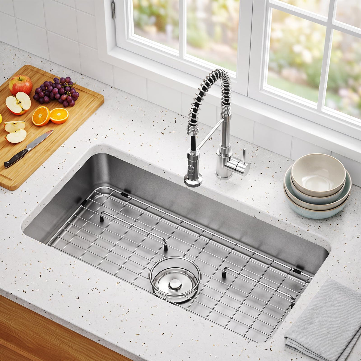 Sink Bottom Grid 24-1/8"x12-5/8", Centered Drain with Corner Radius 1-1/2"