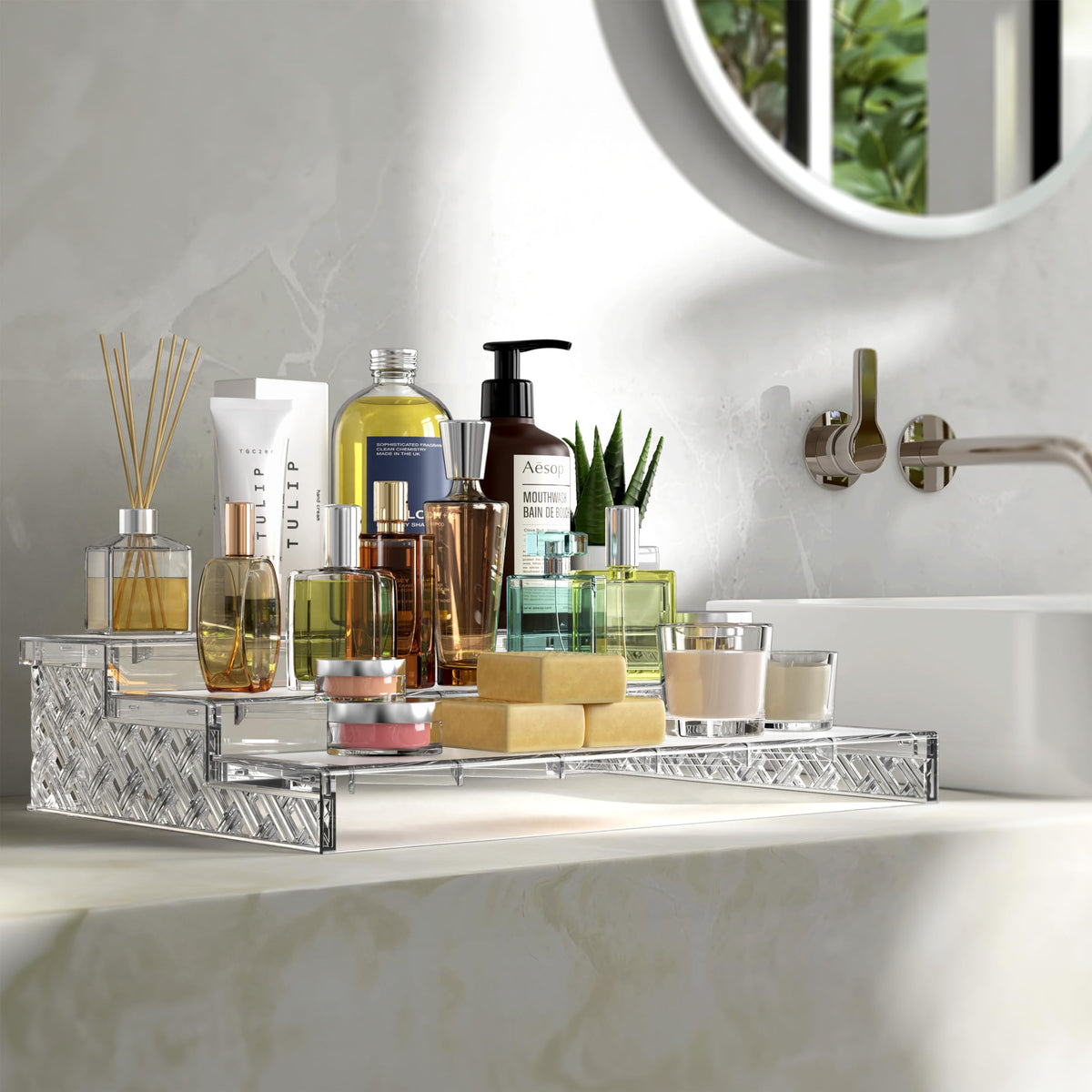 Simple Houseware 3-Tier Spice Shelf Display Organizer, Clear, 2 Packs