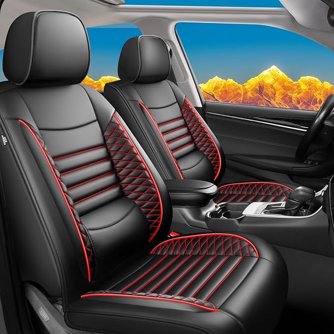 Fit CRV Car Seat Covers for Honda CR-V 2013-2024 2025 2026 - Upgraded Premium Waterproof & Breathable Leather, Airbag Compatible, All-Weather Seat Cushion Protector (Full Set, Black+Red)