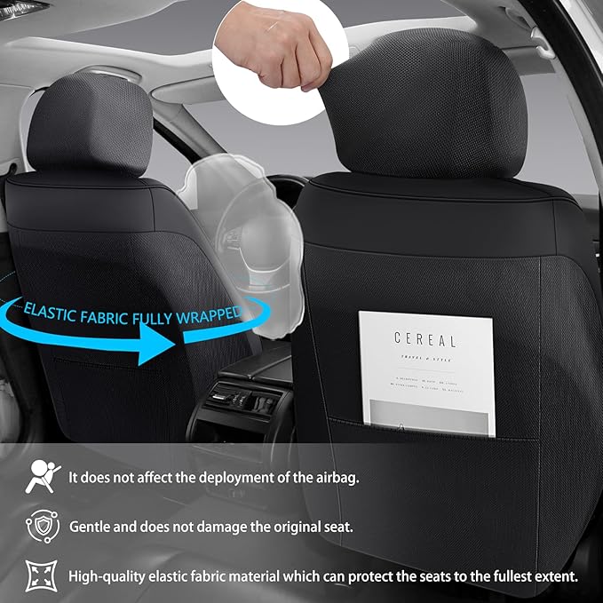 Car Seat Covers Full Set,Universal Fit for Cars,SUVs,Trucks,and Sedans with 5 Seats,Faux Leather Car Seat Cushion Compatible with Airbags,Waterproof Car Seat Protector Black