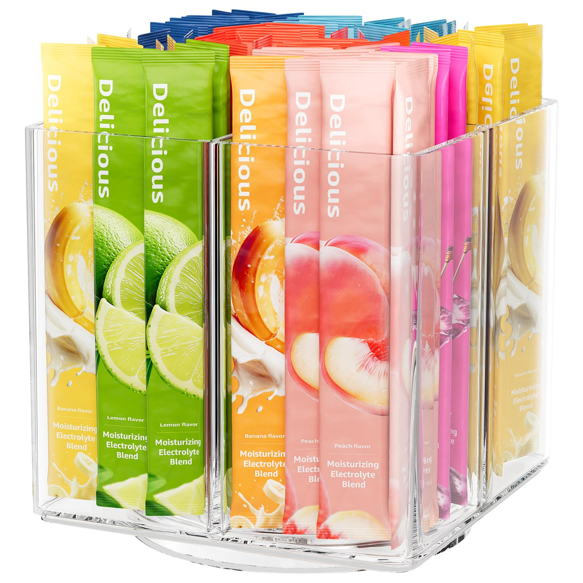 Drink Packet Organizer, Rotating Turntable Organizer with 4 Compartments