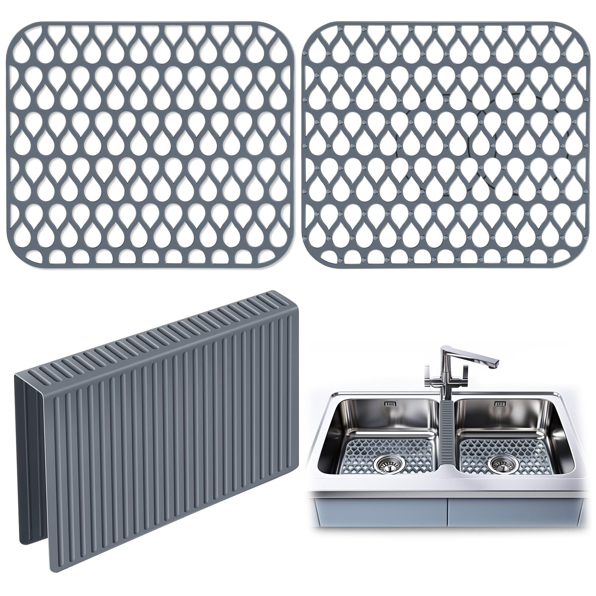 Dunkive 3 Pack Sink Mat and Sink Saddle Set,Cuttable Protectors