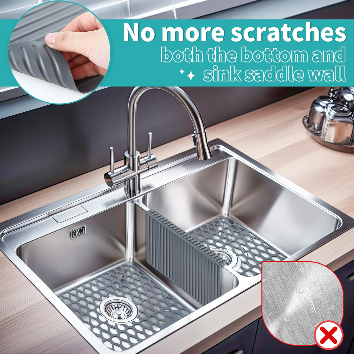 Dunkive 3 Pack Sink Mat and Sink Saddle Set,Cuttable Protectors