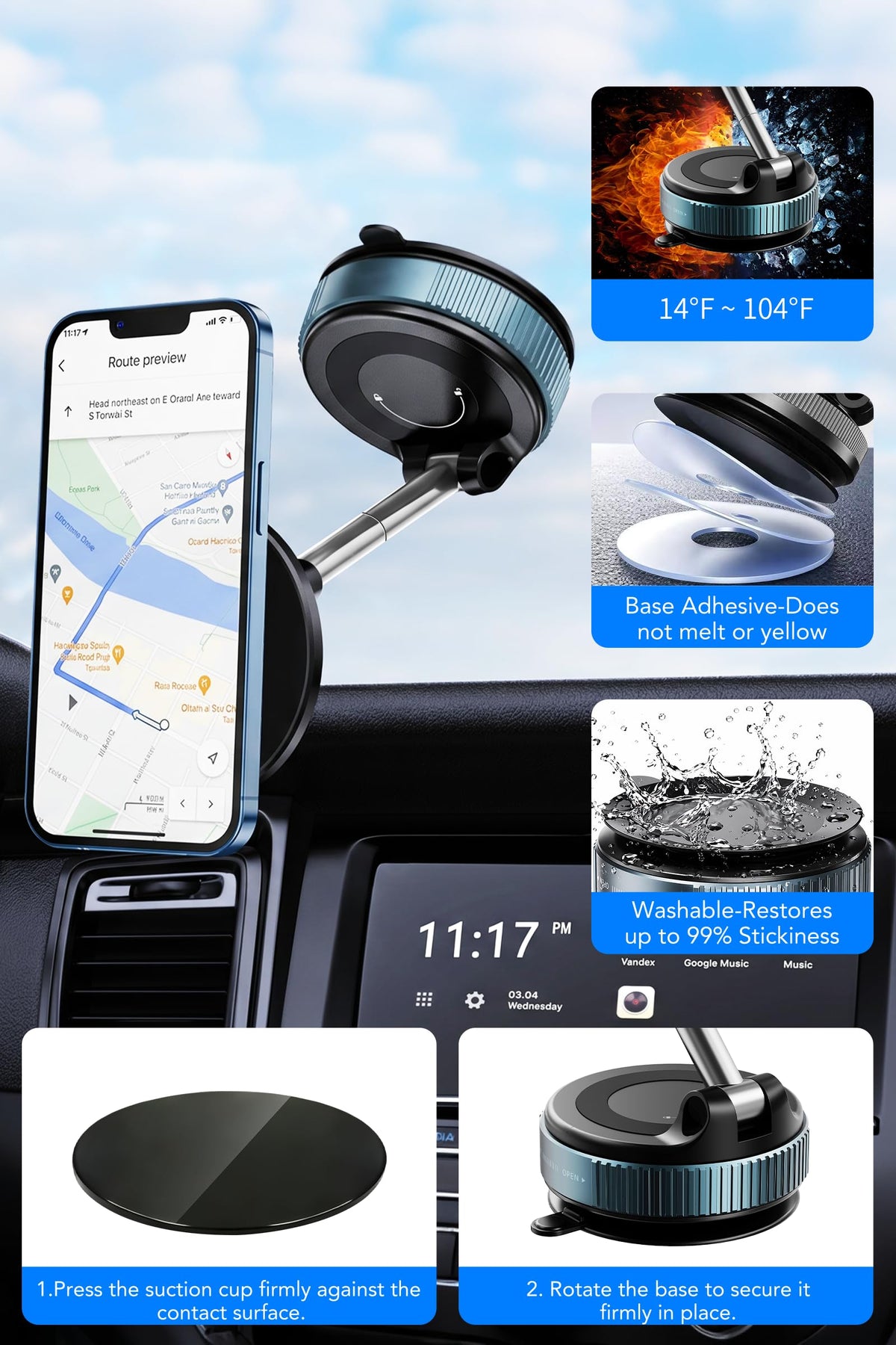 IKG Magnetic Phone Holder for Car, Vacuum Suction Car Mount for iPhone
