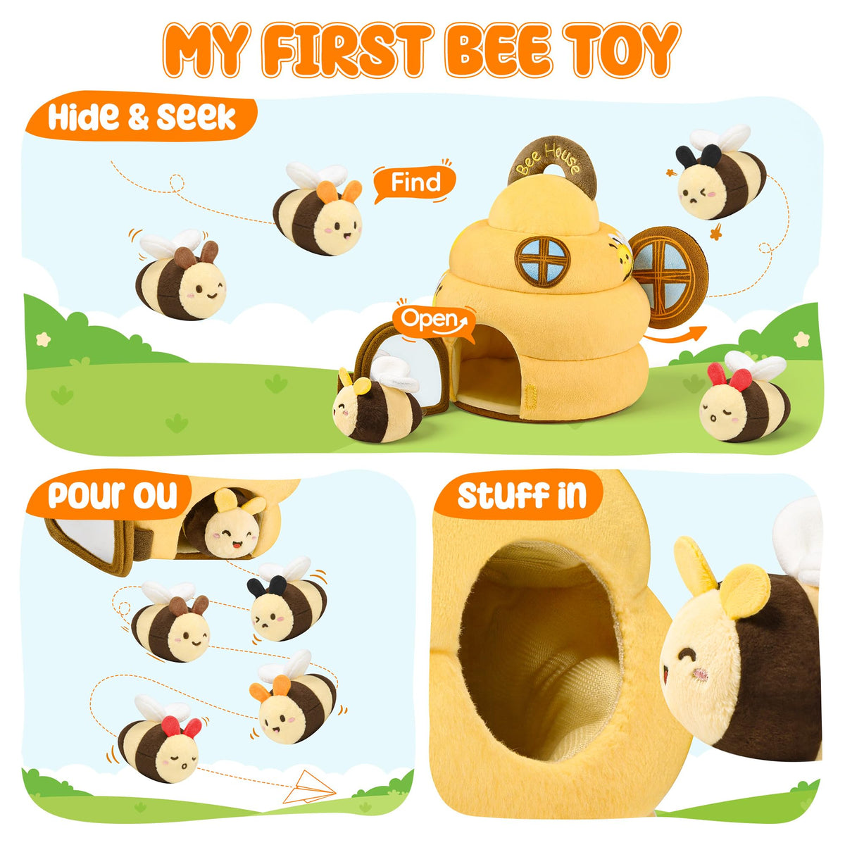 Baby Toys for 6-12 Months, Beehive Infant Toy with 5 Plush Sensory Bees