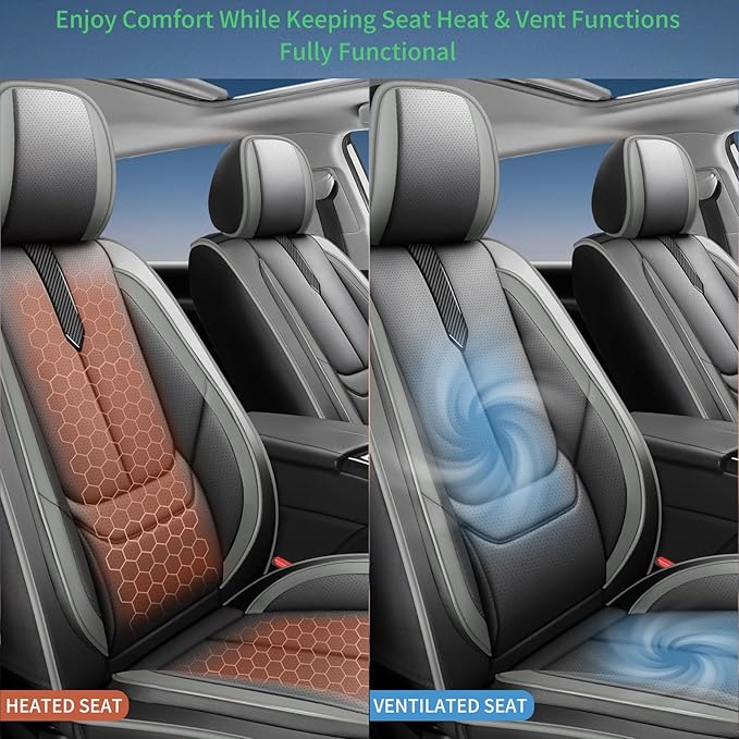 Fit Prologue Car Seat Covers for Honda Prologue 2024 2025 2026-Upgraded Premium Waterproof & Breathable Leather,Airbag Compatible,All-Weather Seat Cushion Protector,Full Set,Black-Grey