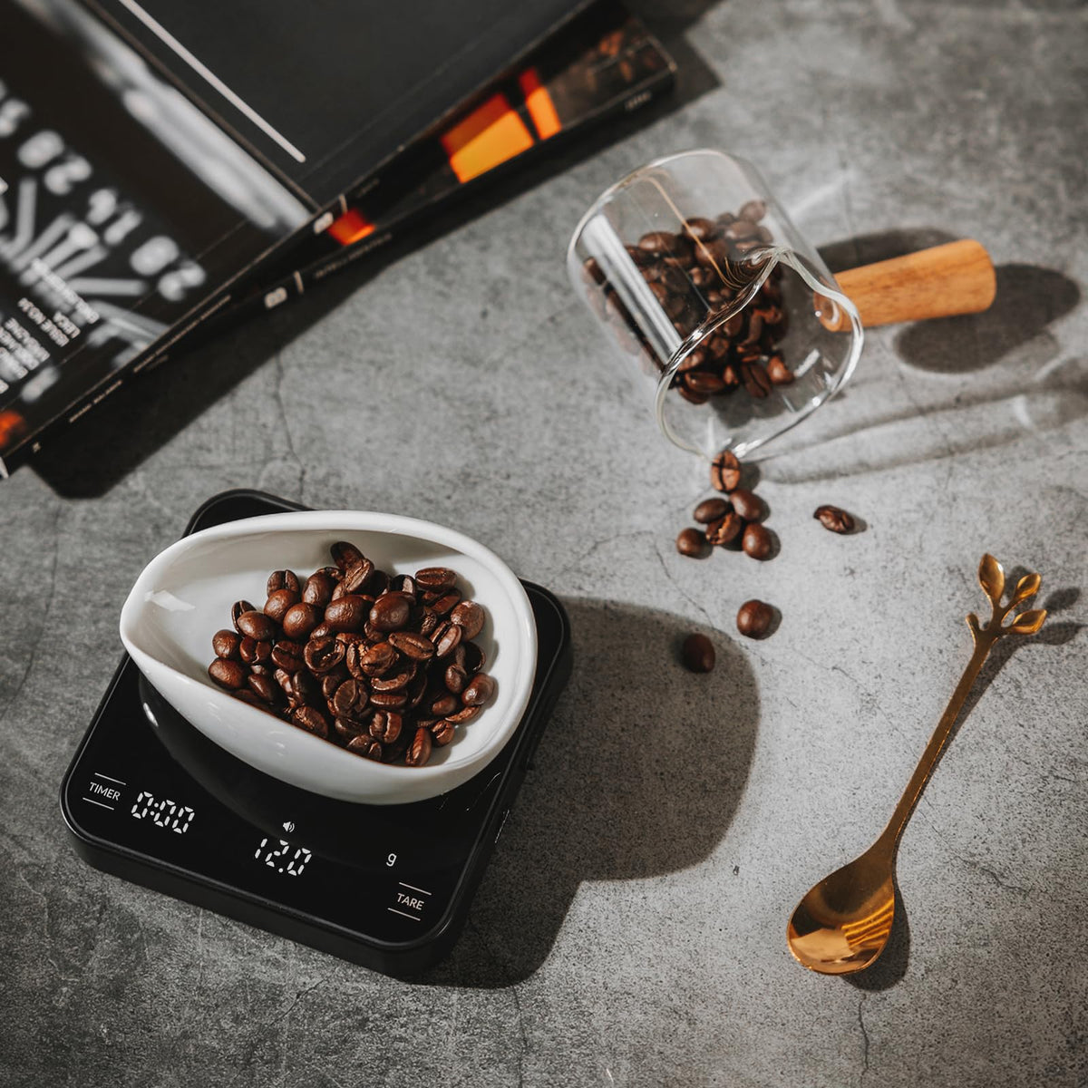 Mini Coffee Scale with Timer, 2kg/0.1g High Precision Scale for Espresso & Pour-Over, Portable Digital Kitchen Scale, 4 Modes & 3 Units, USB Charging, Tempered Glass Platform, Black