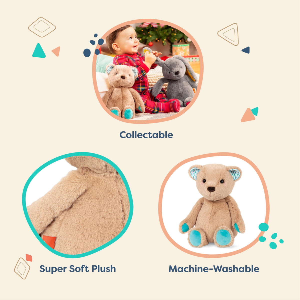 B. toys Plush Teddy Bear, Cara-Mellow Bear, 12-Inch Stuffed Animal Toy