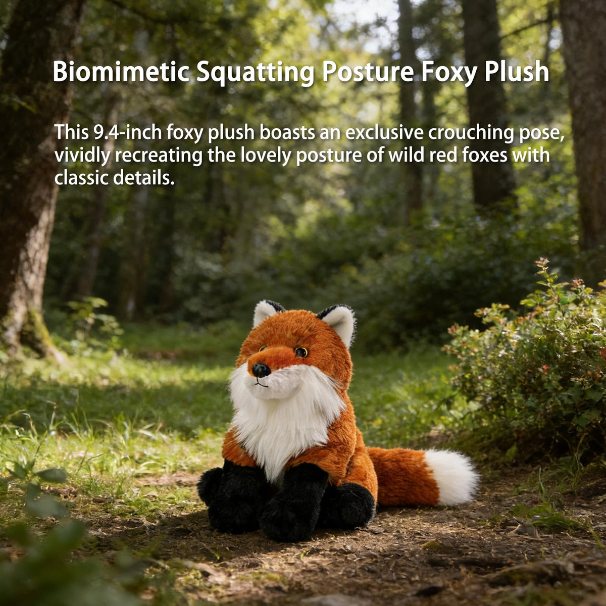 Realistic Sitting Red Fox Stuffed Animal - 9.4 Inch Ultra-Soft Fox Plush Toy, Woodland Stuffed Animals for Boys & Girls, Plushie Doll Gift for Kids Toddlers Adults