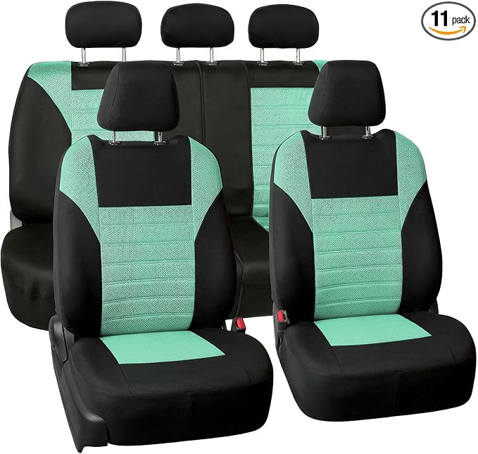 FH Group Automotive Car Seat Covers Full Set Premium 3D Air Mesh Front Seat Covers, Airbag Compatible & Split Bench Cover Universal Fit Interior Accessories for Cars Trucks and SUVs - Mint