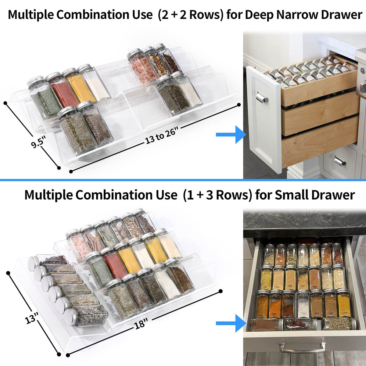 MIUKAA Clear Spice Drawer Organizer, 4 Tier - 2 Set Acrylic Seasoning Rack