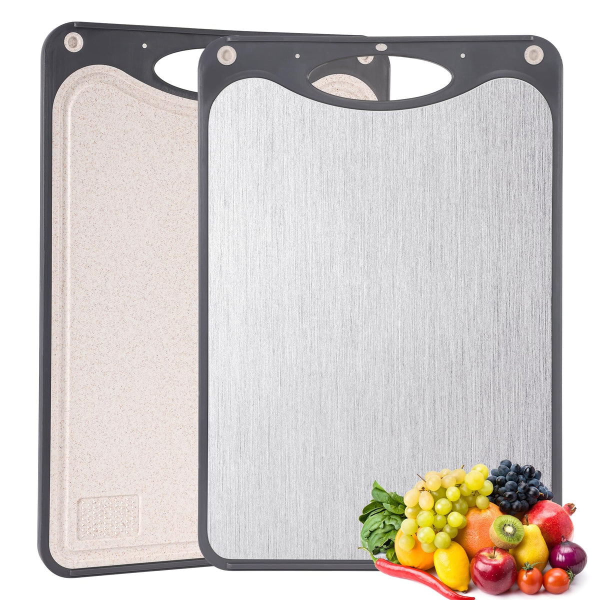 JFDHGOI Titanium Cutting Board,Double Sided Chopping Board,Food Grade Titanium And Wheat Straw PP, Large Size 15”×10” And Easy To Clean,Dark Gray