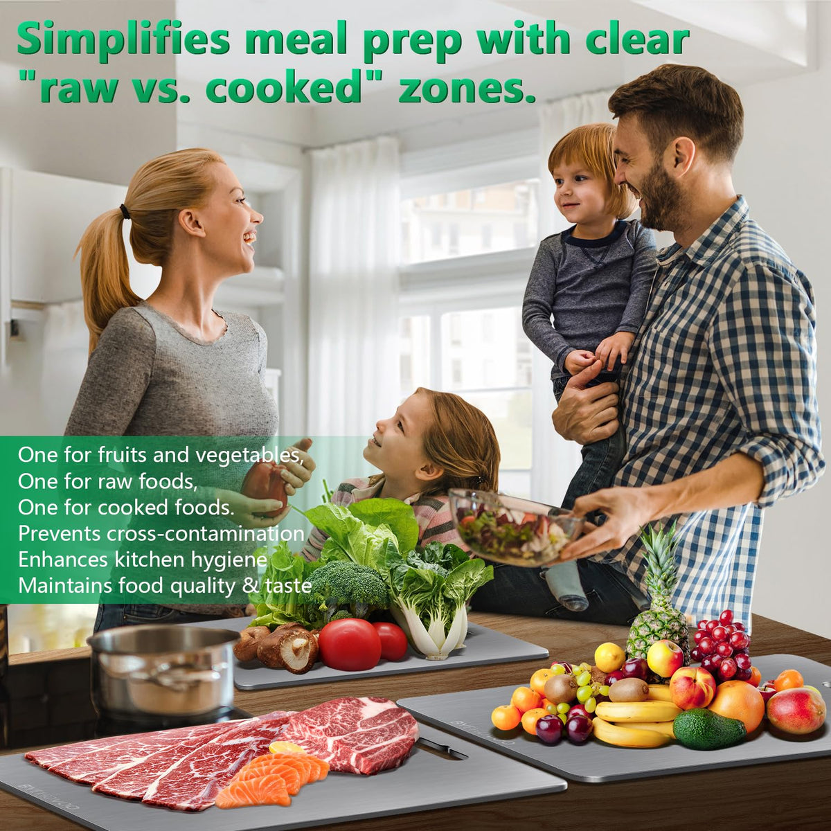 Titanium Cutting Board for Kitchen Set of 3,100% Pure Titanium Cutting Boards Double Sided Non-Toxic Hygiene Dishwasher-Safe Food Grade Metal Chopping Board for Meat,Fruit & Vegetables