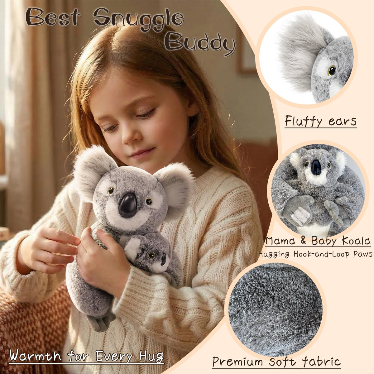 JUSTQUNSEEN 2PCS Koala Stuffed Animal with Baby Hugging Koala Bear Plush Toy 10 Inch Cute Soft Mom and Baby Plushies for Girls Girlfriend Women Valentines Day Gifts Kawaii Room Decor Love Present