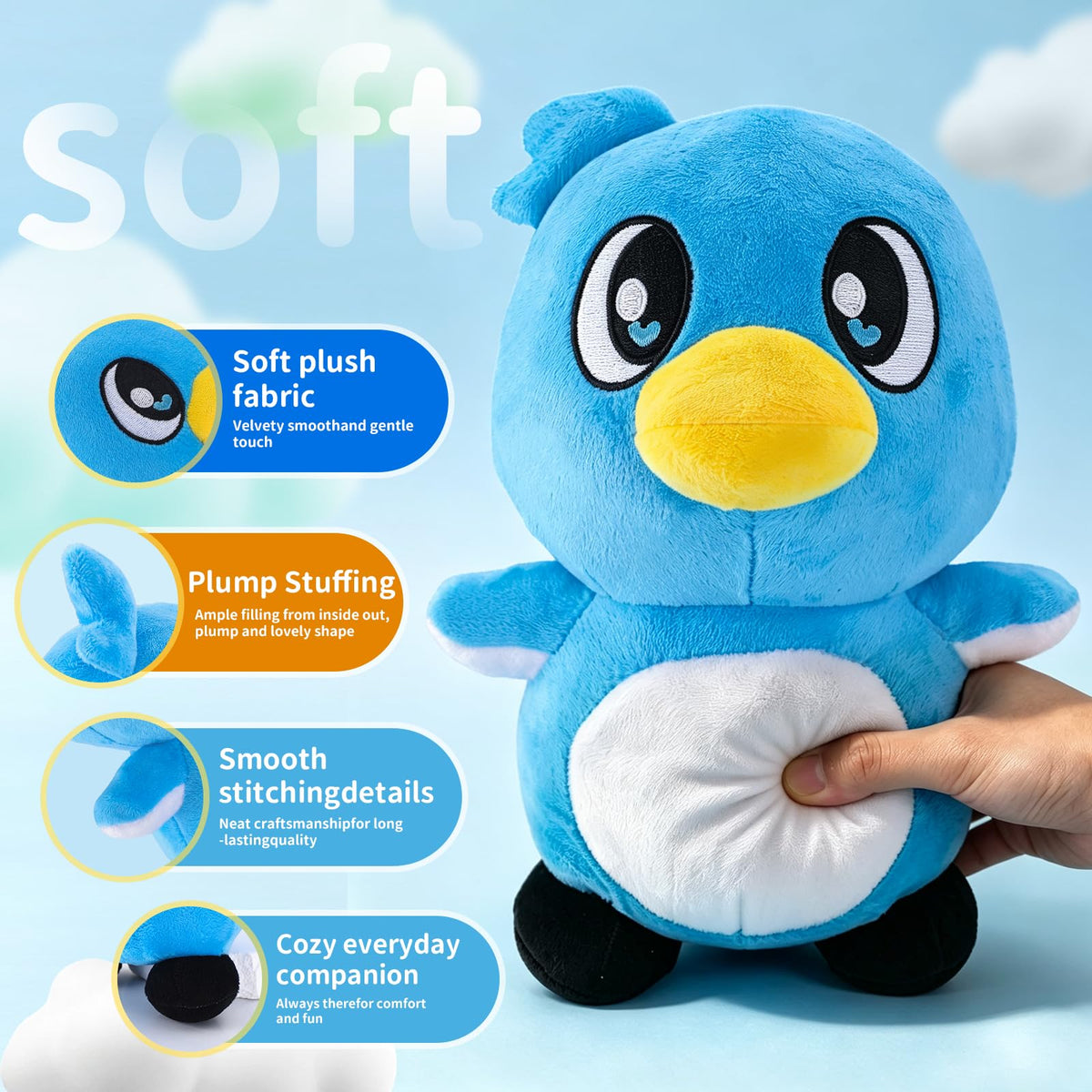 DNFCRT Milo Penguin Plush, 9.8" Cute Penguin Stuffed Animal, Soft Plush Toy