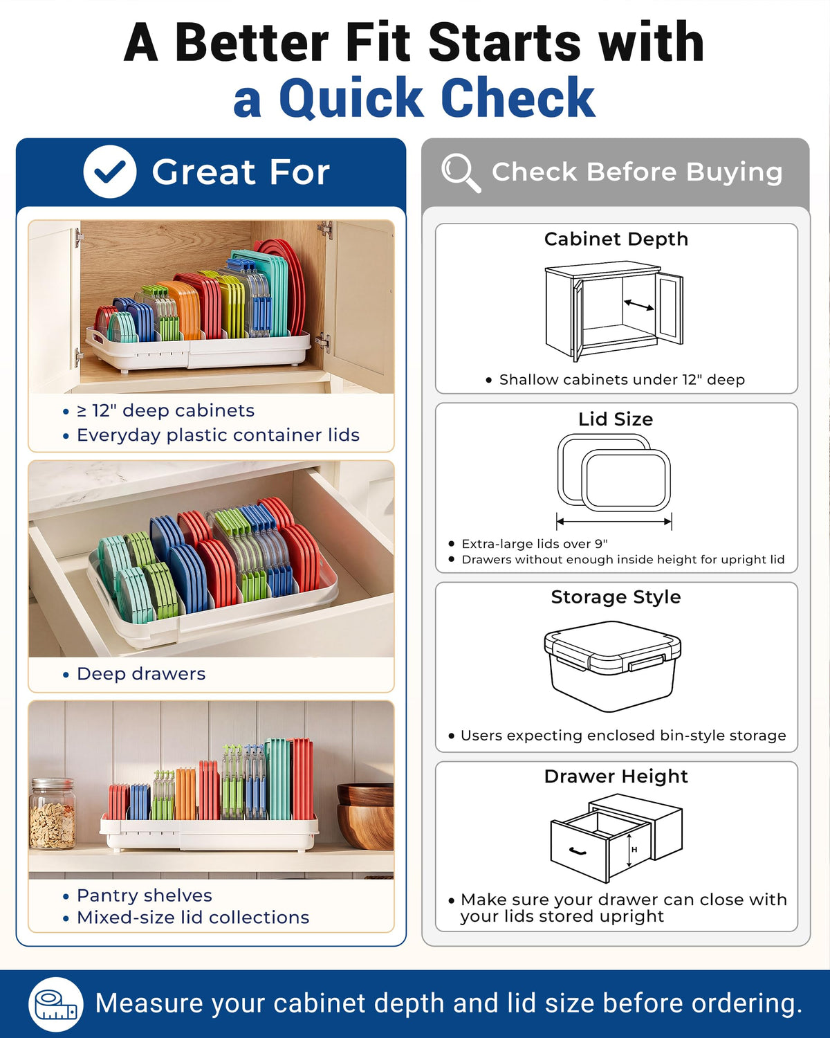 EVERIE Expandable Food Container Lid Organizer for 12-Inch Deep Cabinets