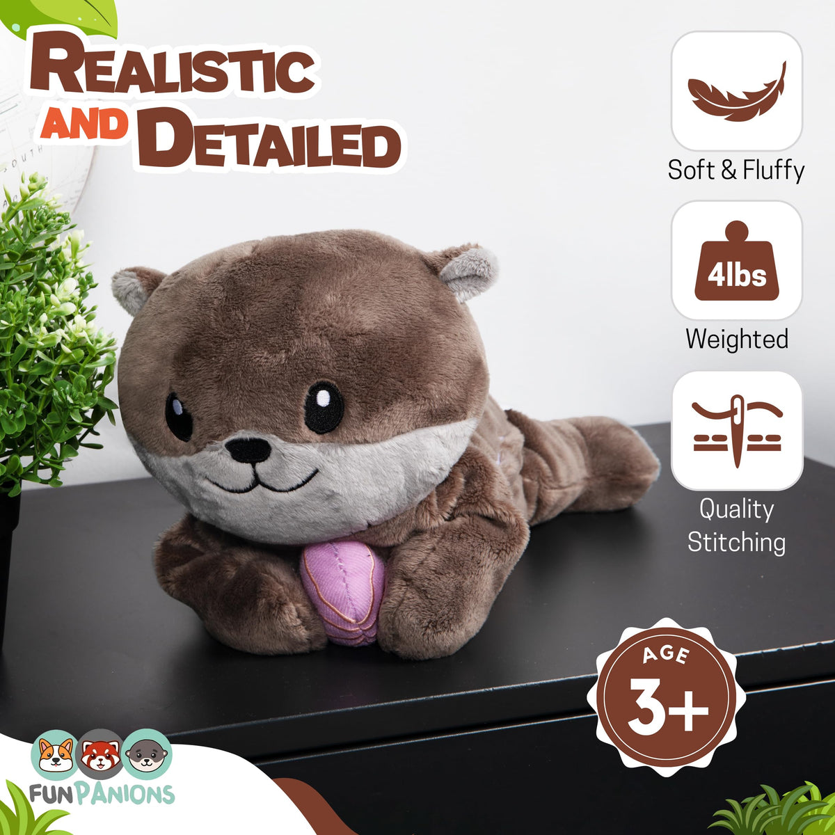 Funpanions Weighted Stuffed Animals – 4LB Cute Plush for Adults, Teens & Kids - Large Sea Otter (Non-Machine Washable)