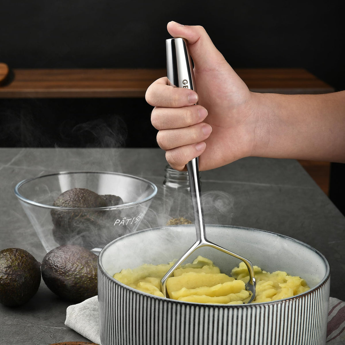Potato Masher Stainless Steel 304 Heavy Duty for Mashed Potatoes, Avocado