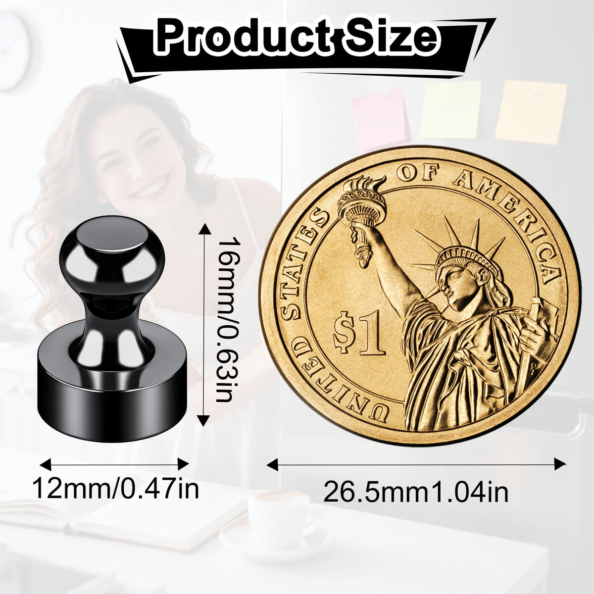 Tiergrade Metallic Magnets, Refrigerator Magnets, 24 Pack Black Magnetic Push Pins, Strong Fridge Magnets, Multi-use Whiteboard Magnets Perfect for Kitchen Office Classroom