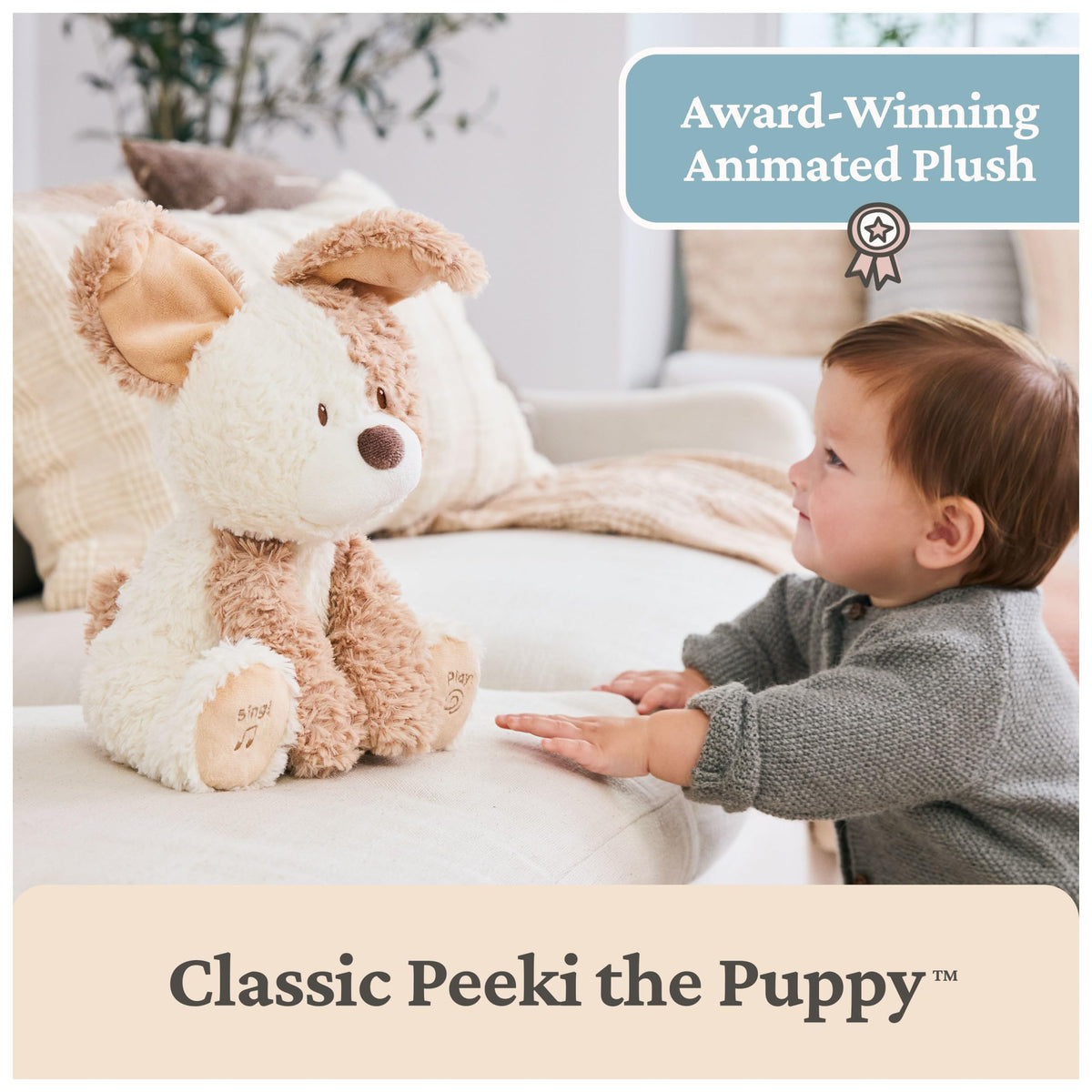GUND Baby Peek-a-Boo Peeki Puppy Interactive Squeeze-Activated Plush Toy 7"