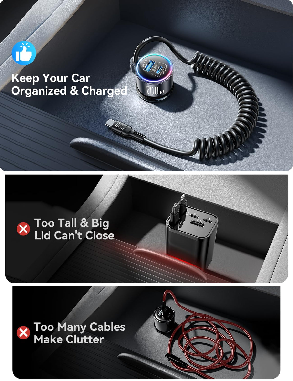 FLYLEAD 200W Car Charger USB C Fast Charge, [GaN] PD100W Fast Car Charger