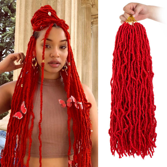 Zrq 24 Inch New Faux Locs Crochet Hair 7 Packs Red Goddess Locs Crochet Hair Pre-Looped Soft Locs Braiding Hair Afro Roots Synth