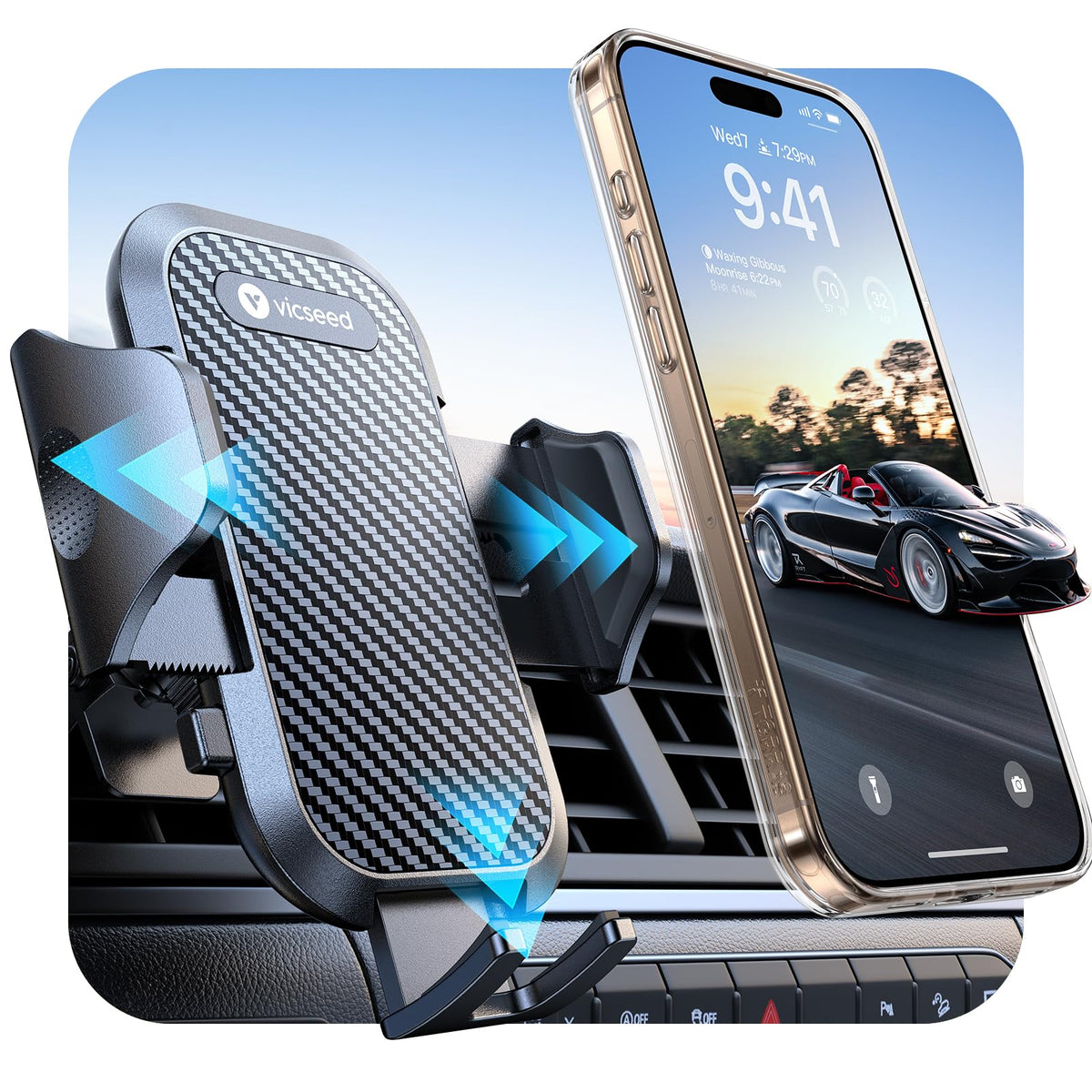 VICSEED 2026 Upgrade Ultra Stable Car Phone Holder Mount [Never Fall Off & Won't Break] Universal Air Vent Phone Mount for Car Easy Clamp Phone Holders for Your Car for iPhone 18 Pro Max 17 16 15 14