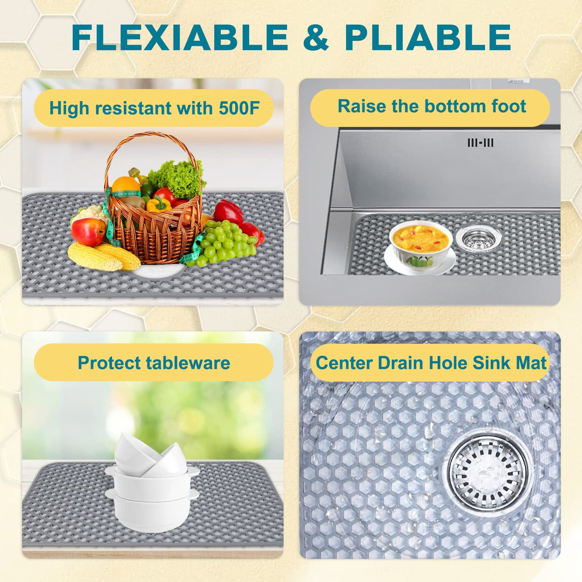 Bestjing Silicone Sink Protectors for Kitchen Sink-26"x 14" Rear Drain