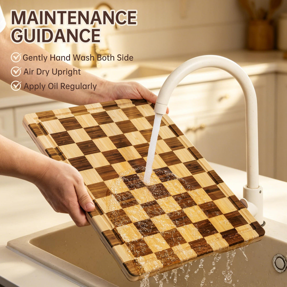 THETCHRY Checkered Cutting Board for Kitchen, Bamboo Wooden Cutting Board