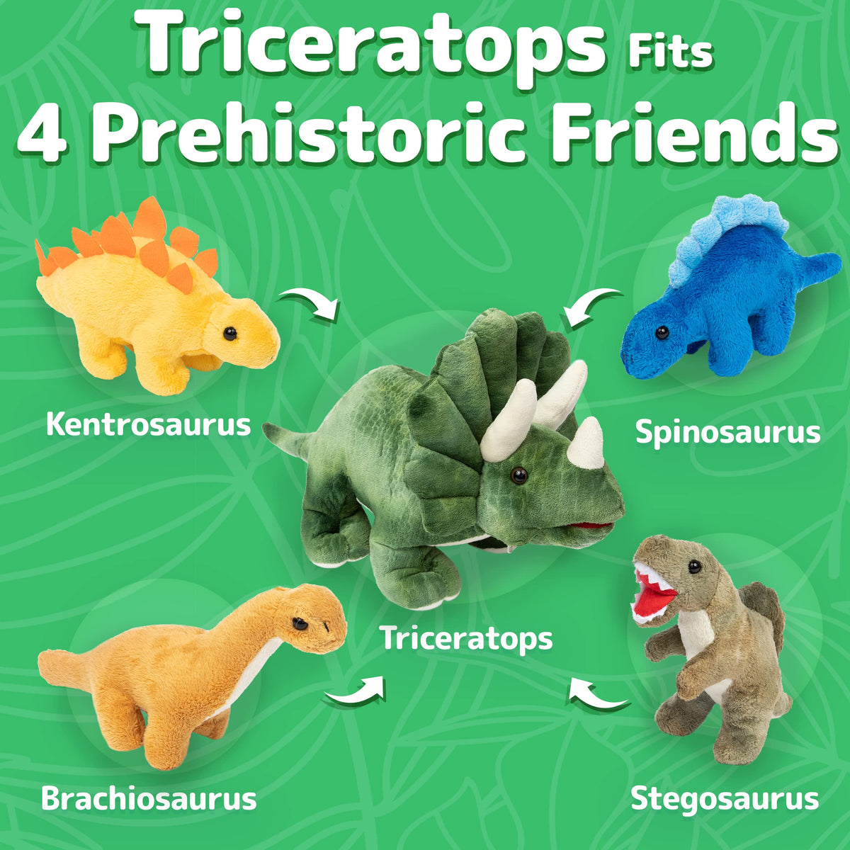 PREXTEX 15-Inch Triceratops Dinosaur Stuffed Animal Set with 4 Dino Plush Toys Inside, Large Zippered Pouch Dinosaur for Boys and Girls, Stuffed Animals Dinosaur Toys for Kids 3-5, Soft Plushies