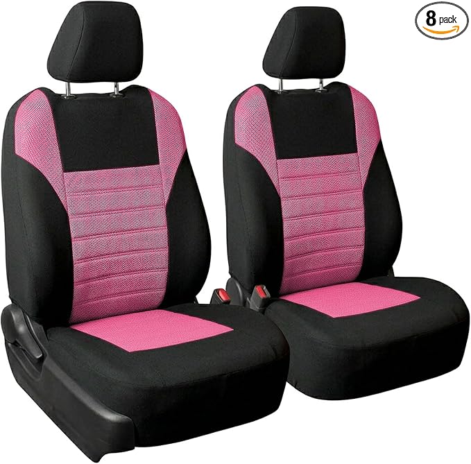 FH Group Automotive Car Seat Covers Front Set Premium 3D Air Mesh Front Seat Covers, Airbag Compatible Universal Fit Interior Accessories for Cars Trucks and SUVs - Pink