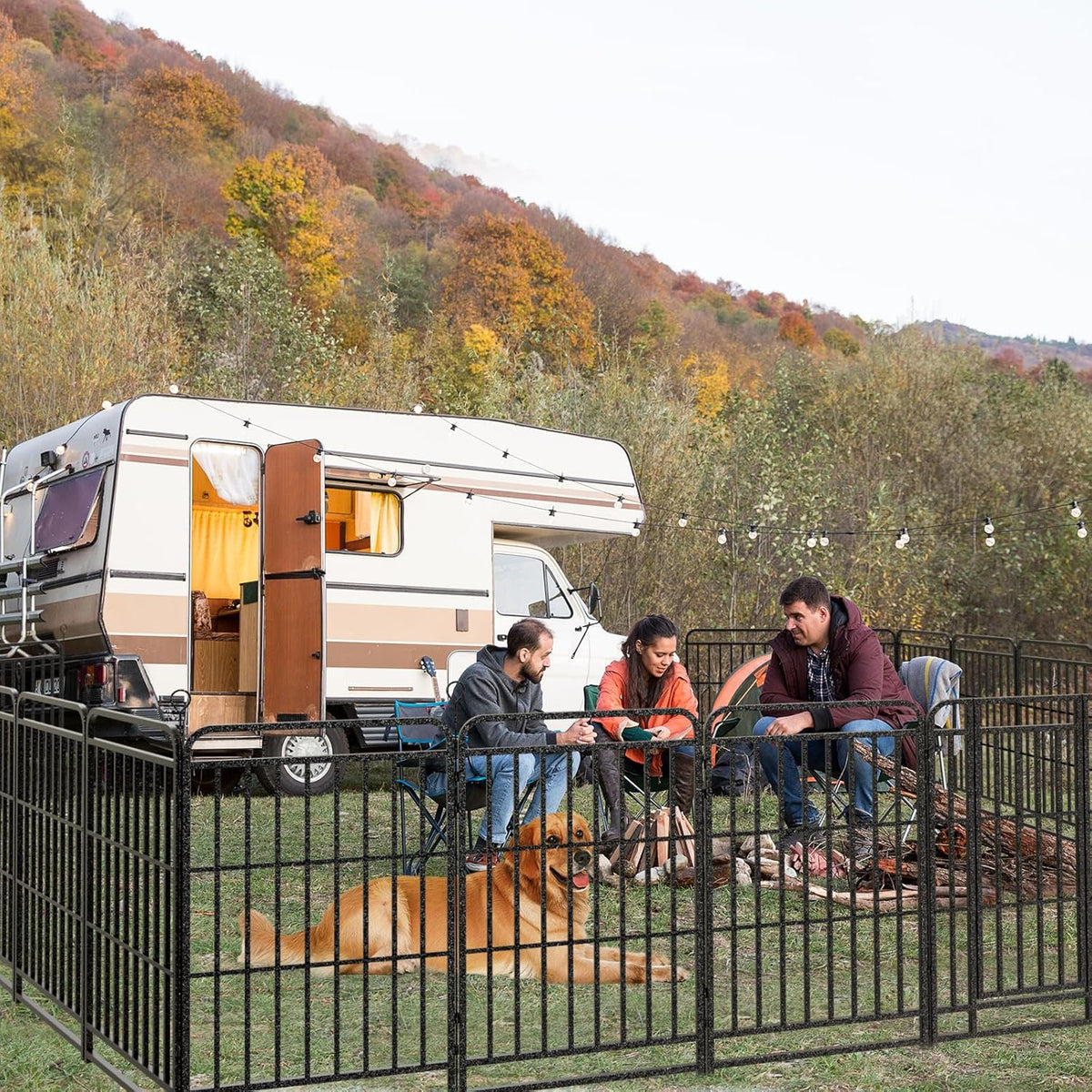Dog Playpen Outdoor 24 Panels Heavy Duty Dog Fence 40" Height with Thick Pipe Anti-Rust with Doors Portable for RV Camping Yard, Total 54FT, 227 Sq.ft, Snowy Black
