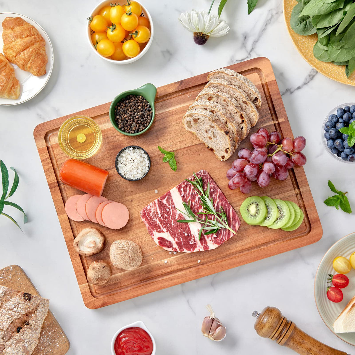 OAKSWARE 16.5" x 13" Acacia Wood Cutting Board, Kitchen Prep Station