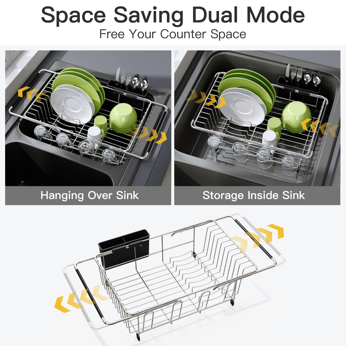 JASIWAY Dish Drying Rack in Sink, Dish Drainer with Cup and Utensil Holder