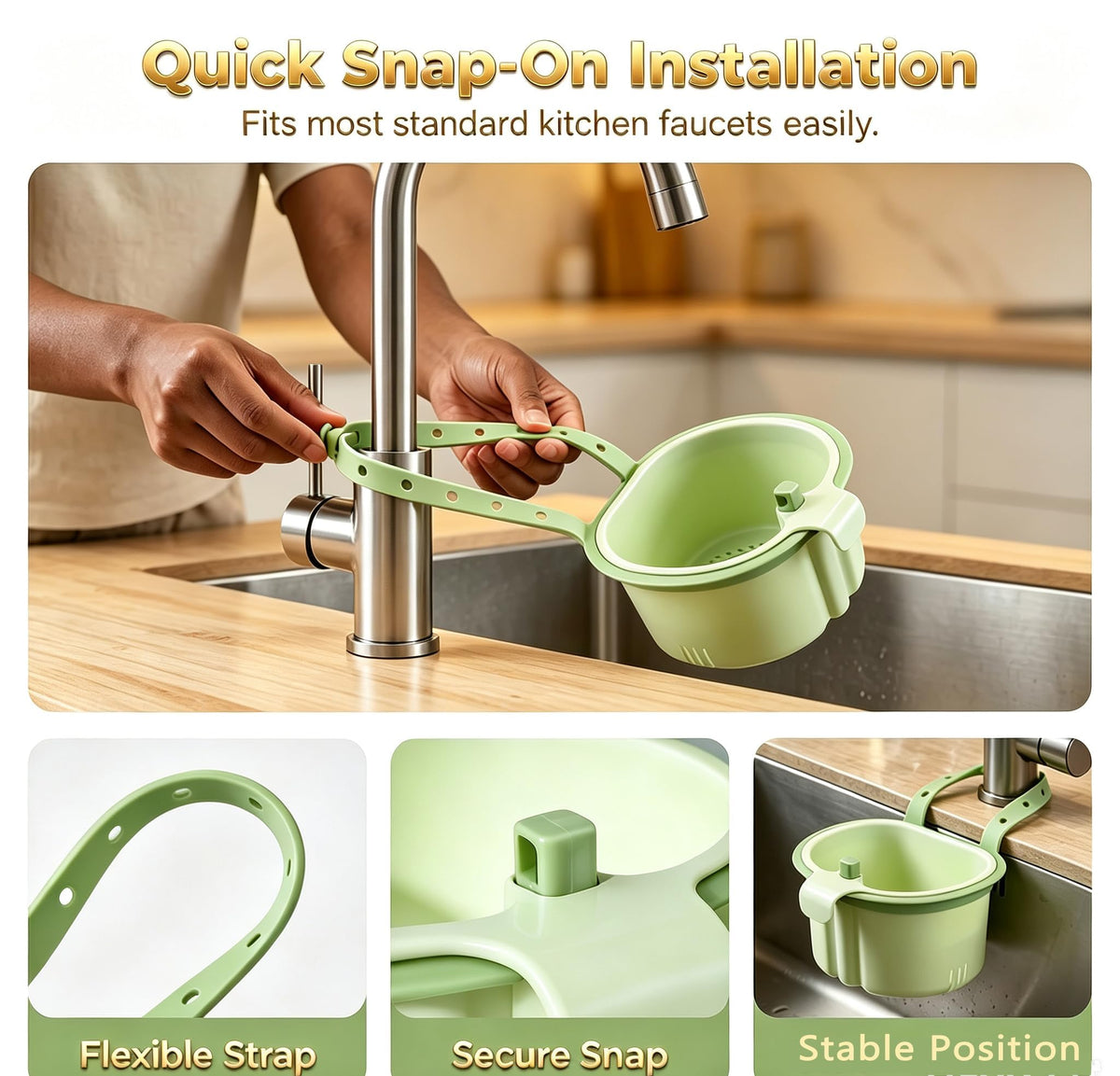 Hanging Sink Strainer Basket with Openable Bottom Cover, Kitchen Faucet Hanging Strainer, Press Automatic Dumping Basket (Green)