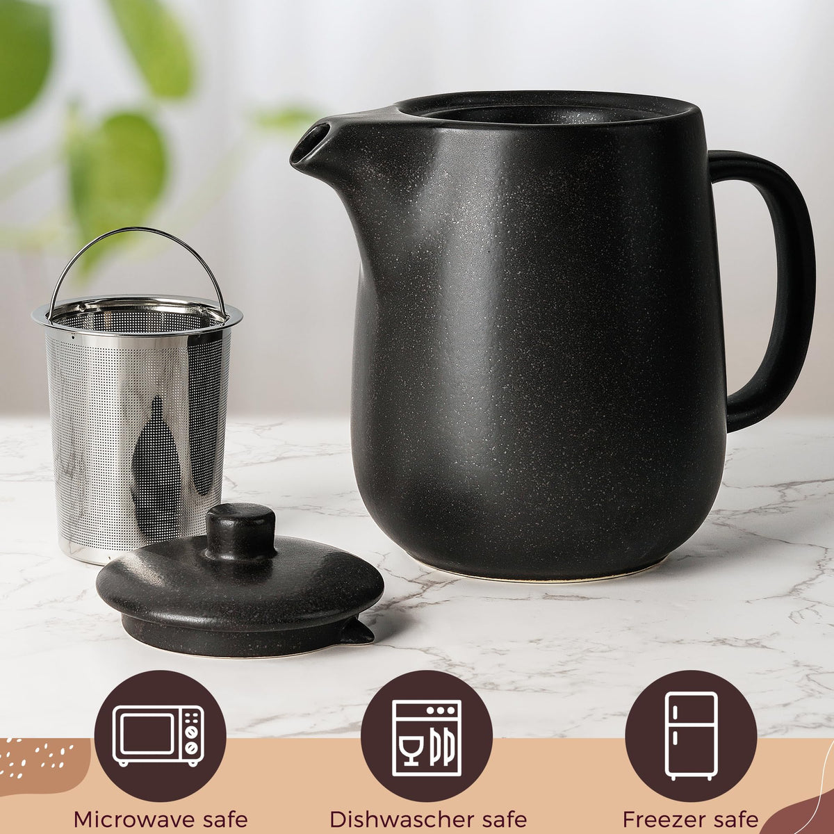Happy Lemuro Ceramic Teapot with Infuser - 40 oz Large Teapot with Strainer - Tea Pot Ceramic for Loose Tea - Ceramic Tea Pots for Tea